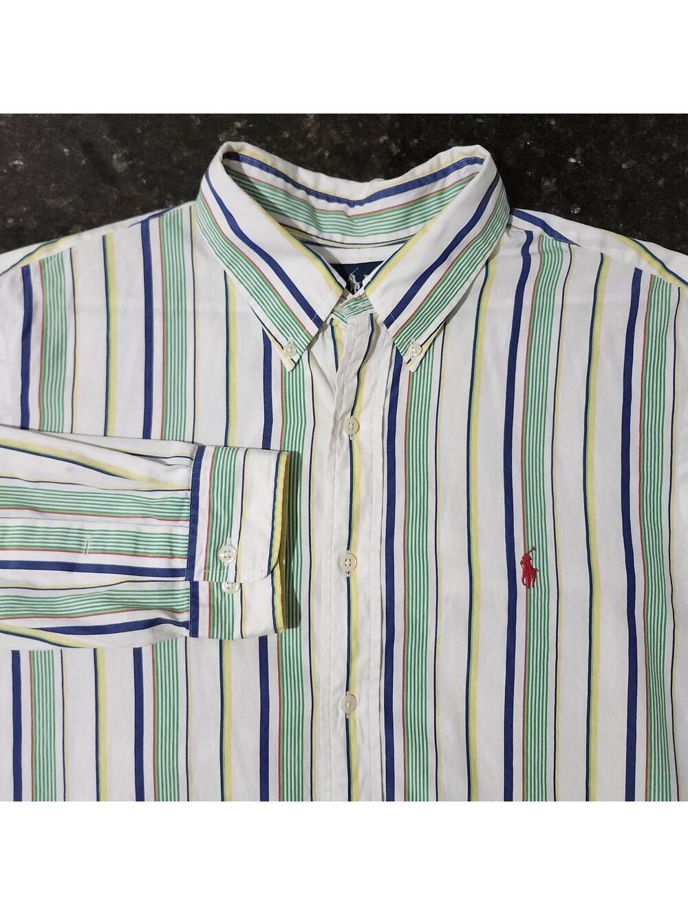 Vintage Polo Ralph Lauren Button Down Dress Shirt Striped Horizontal Preppy XL